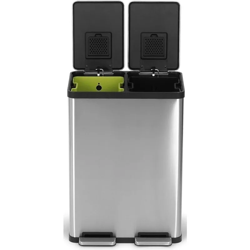 

60 Liter / 16 Gallon Rectangular Hands-Free Compartment Recycling Kitchen Step Trash Can with Soft-Close Lid,