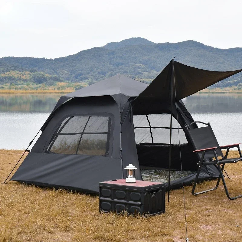 

3 4 5 Person Outdoor Automatic Black Glue Family Tent UPF 50+ Anti Storm Mesh Car Awning Team Tarp Hiking Pergola Beach Shelter