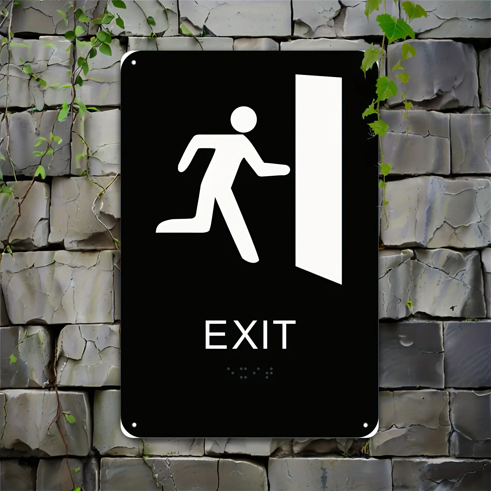 CIFBUY Braille Exit Sign Wall Decor 2D Tin Metal Sign Durable Iron Vintage Art Kitchen Bedroom Bar Office Funny Emergency Notice
