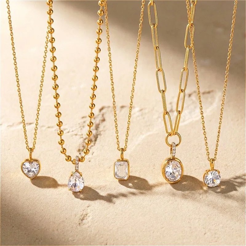 Zircon Titanium Steel Necklace Fade Resistant Long Lasting Chain Elegant Jewelry Birthday Gifts for Women Office Daily Outfits