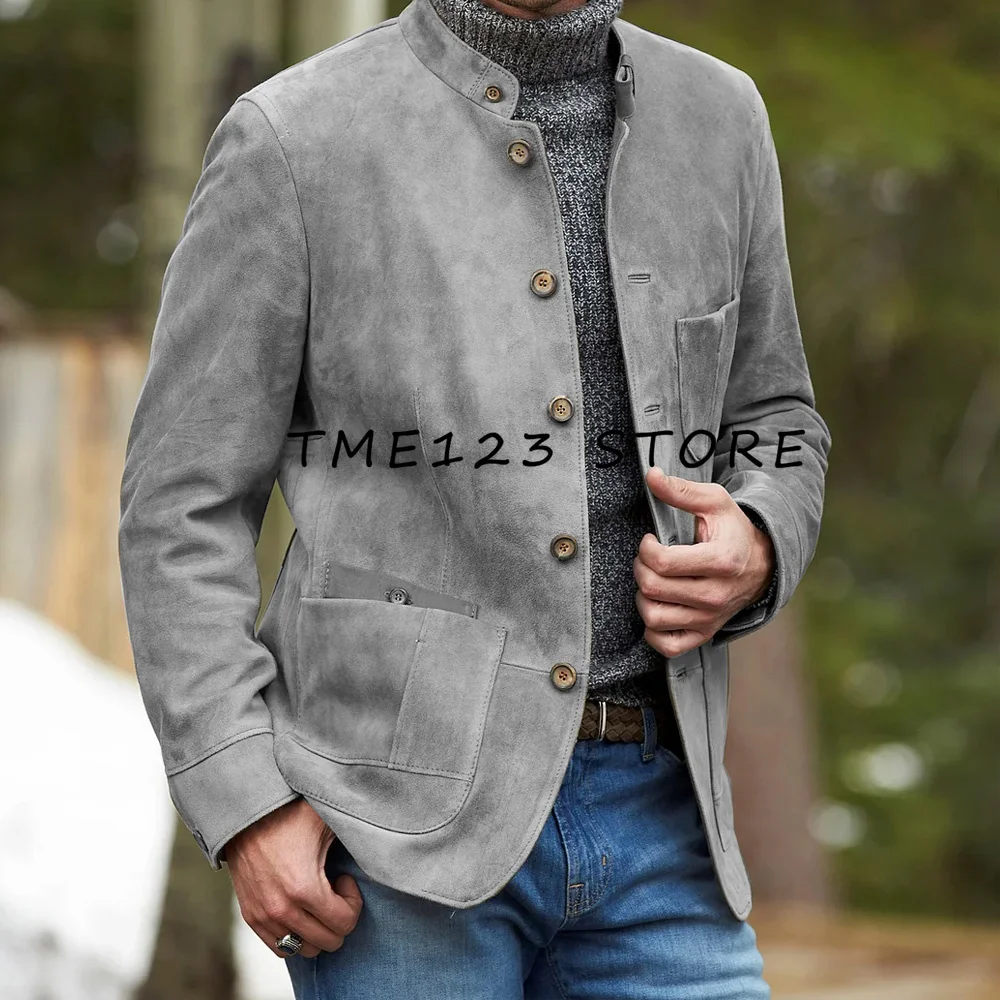 

Men's Suede Jacket Simple Casual Solid Color Single Breasted French Street Style Male Coat for Men Suits High Quality Outerwear