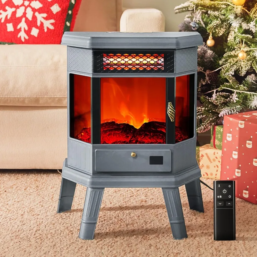 

Electric Fireplace Heater 22 in Freestanding Fireplace Stove with Infrared Heating 3D Flame Effect Remote Control Timer Functio