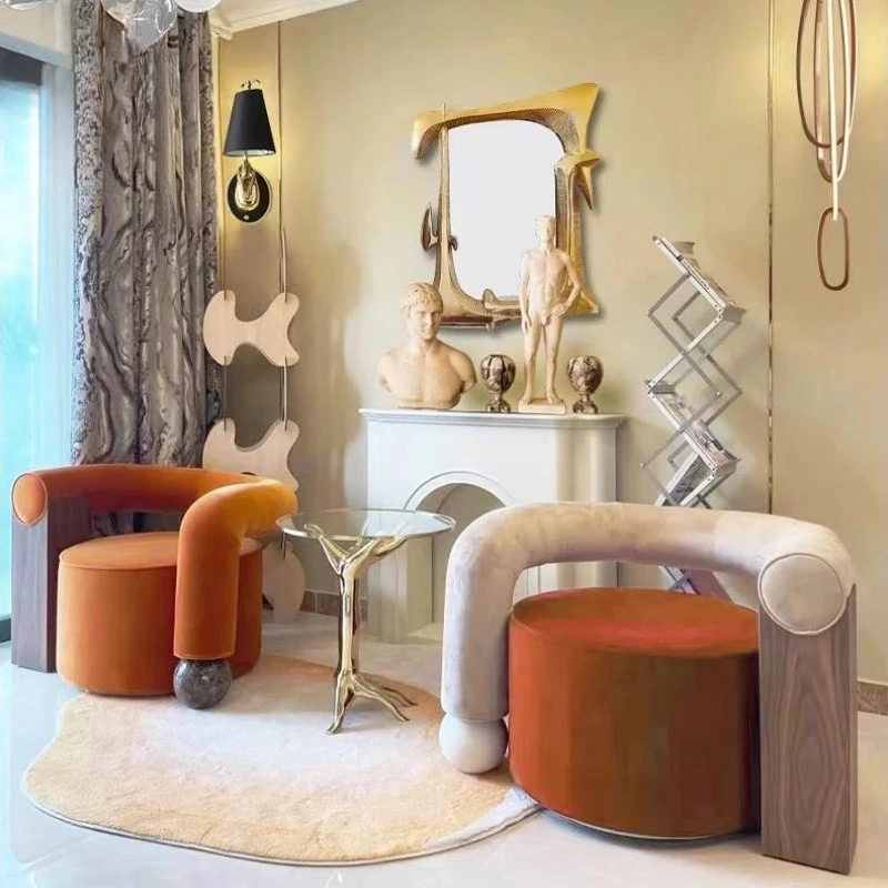 Simple designer creative curved solid wood bending armchair model house sales office color matching leisure chair