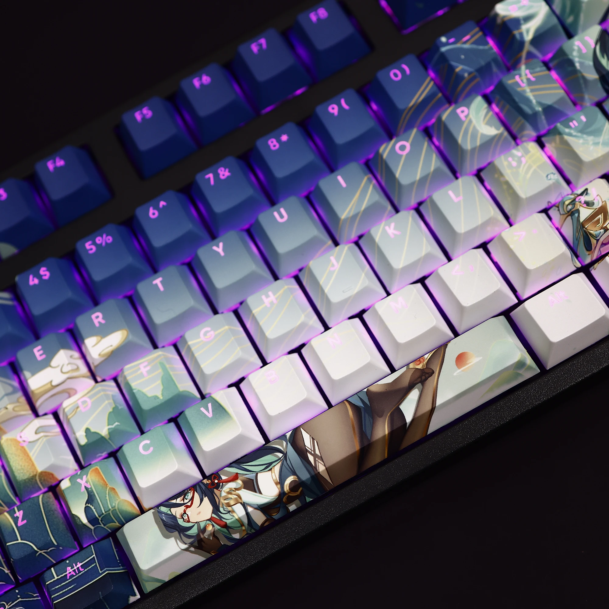 Genshin Impact Xianyun Anime Key Caps Game Cosplay Props PBT Transparent 108 Keycaps Computer Keyboard Accessorie