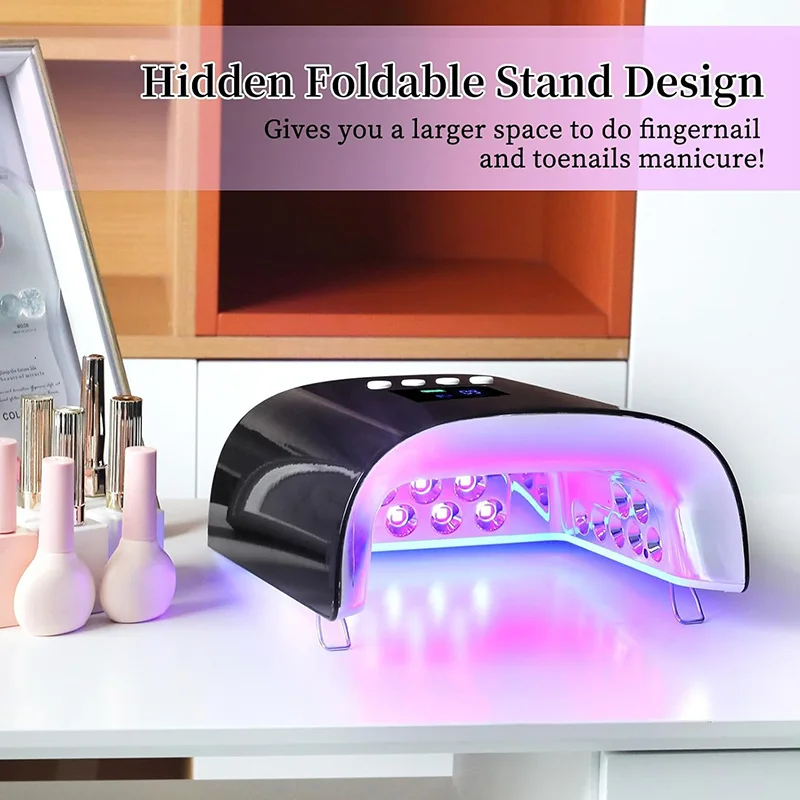 مصباح أظافر قابل لإعادة الشحن مع مرآة سفلية، مجفف طلاء جل لاسلكي، آلة أظافر احترافية، مصباح LED للأظافر بالأشعة فوق البنفسجية