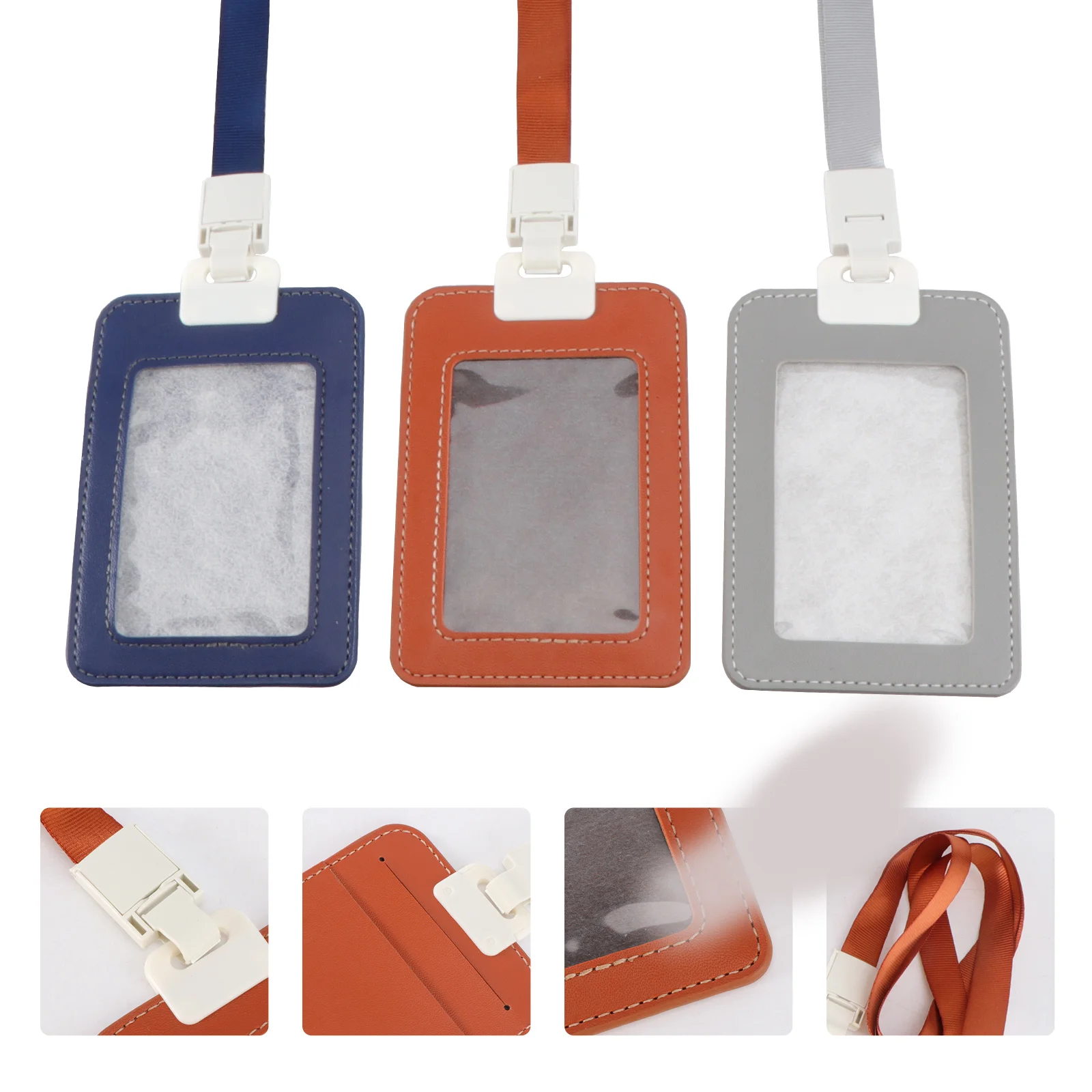 

3Pcs Badge Holder Premium PU Vertical Id Case with Clear Front Window for Business Card Pass Protection Durability