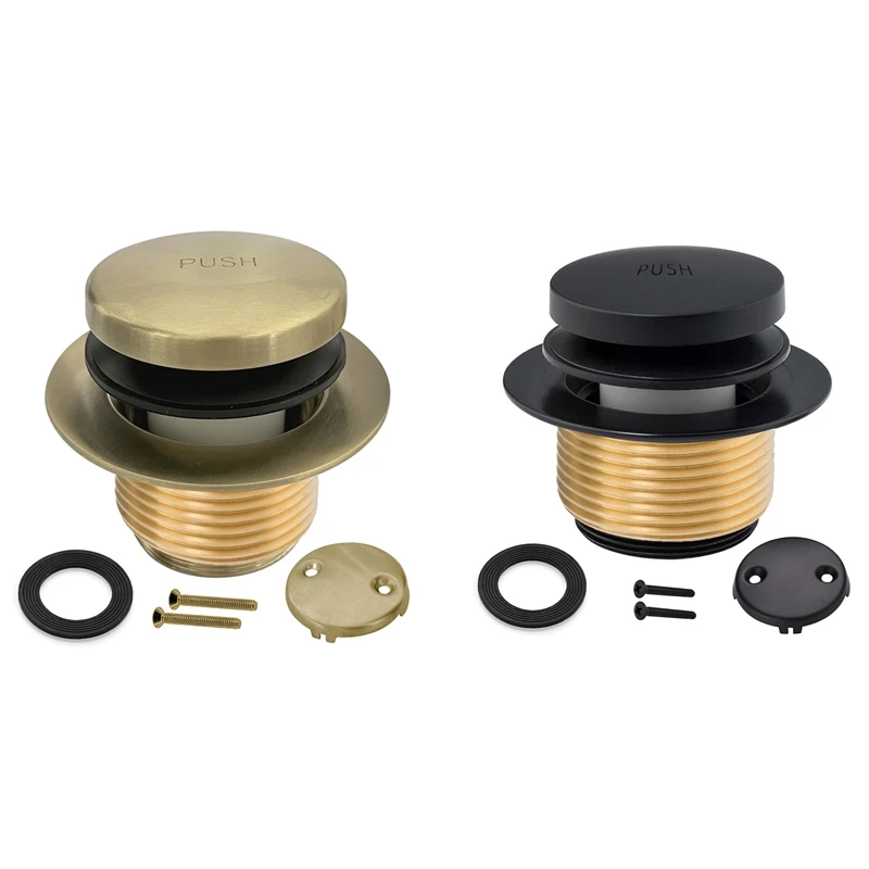 Tub Drain Kit With Two-Hole Overflow Faceplate, Bathtub Drain Trim Set Assembly Bronze Gold