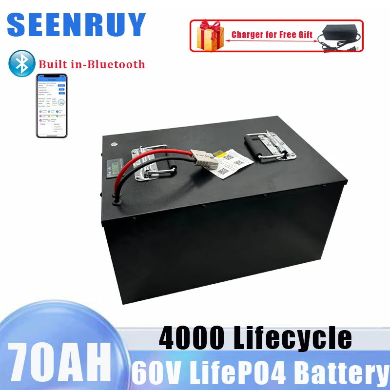 

LifePO4 Battery Pack 60V 70AH Built In BMS With Bluetooth Lithium Battery Perfect for Solar Street Lamp