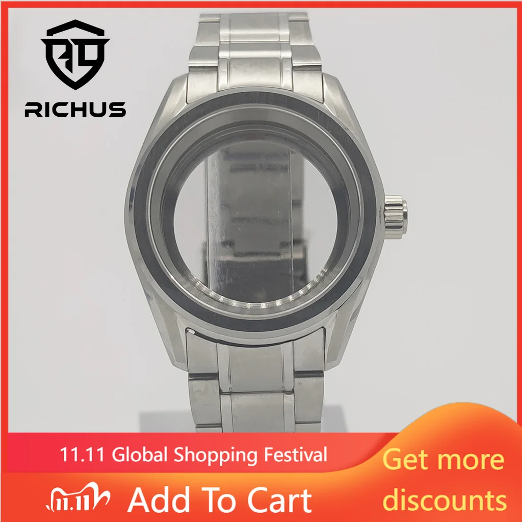 RICHUS NH35 케이스 38mm 시계 케이스 사파이어 글라스 핏 NH34 NH35 NH36 ETA 2824 PT5000 Miyota8215-DG 무브먼트