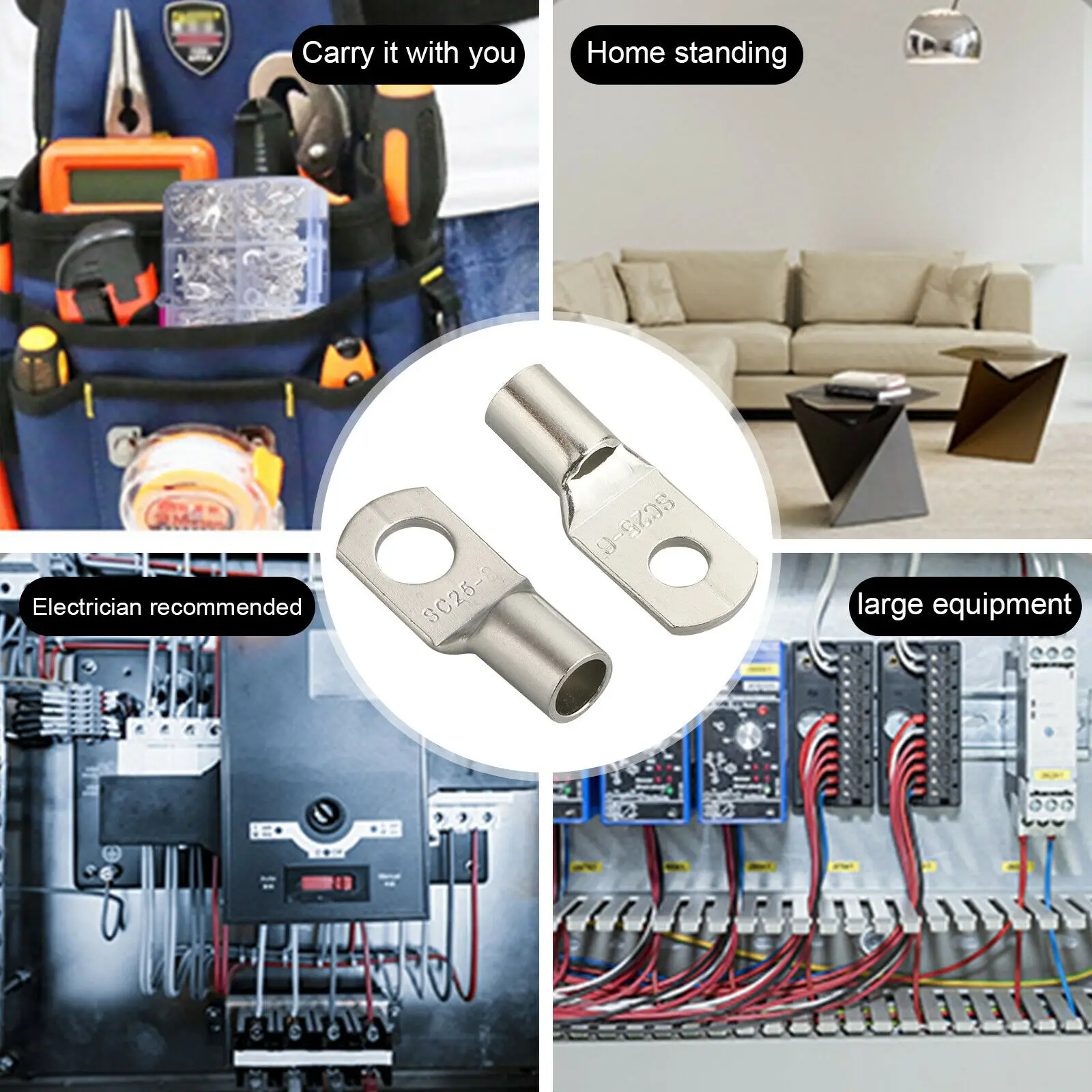 50/25/10PCS Tinned Copper Lugs Ring Crimp Terminals Battery Wire Welding Cable Connectors Hole ID 6mm 8mm 10mm Crimp Connector