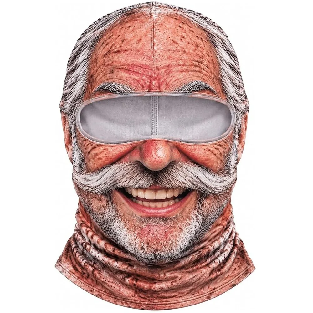 3D Face Printed Old Man Balaclava Face Mask Full Coverage White Mustache Winter Mask Cover Stretch Breathable Eye Hole