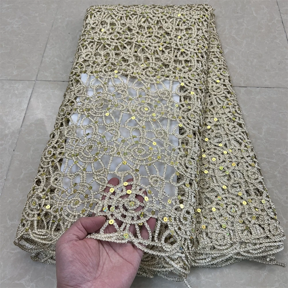 2026 Nigerian Tulle Lace Fabric for Sewing, Wedding Dress, Chiffon Party Guipure, High Quality, Sequins, 5Yard  PS0026