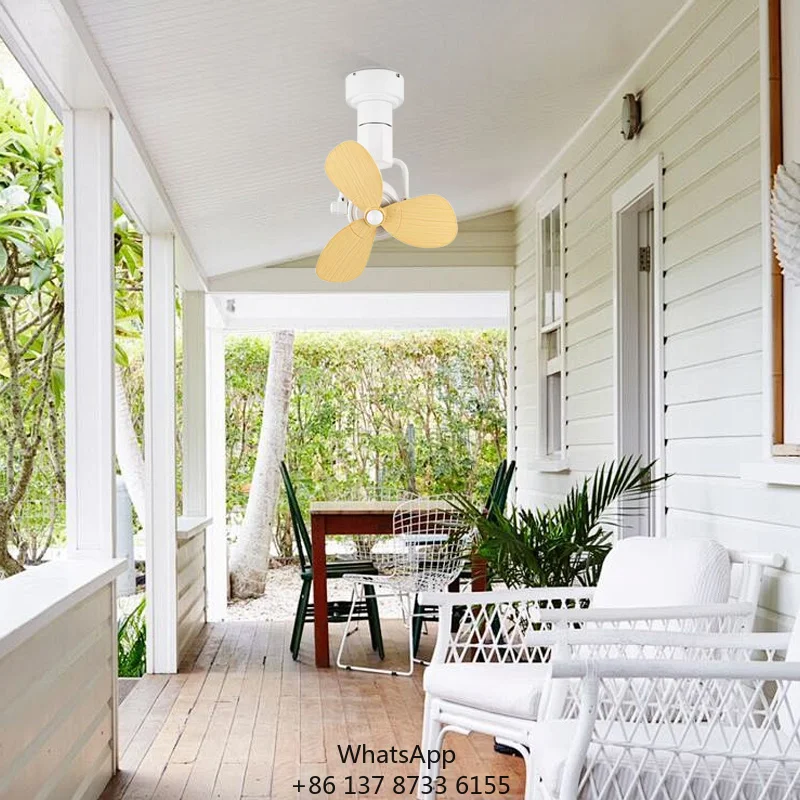 16-Inch Wall-Mount Oscillating Ceiling Fan 3 Blades Wood Color Metal Material Remote Control Electric For Household Use