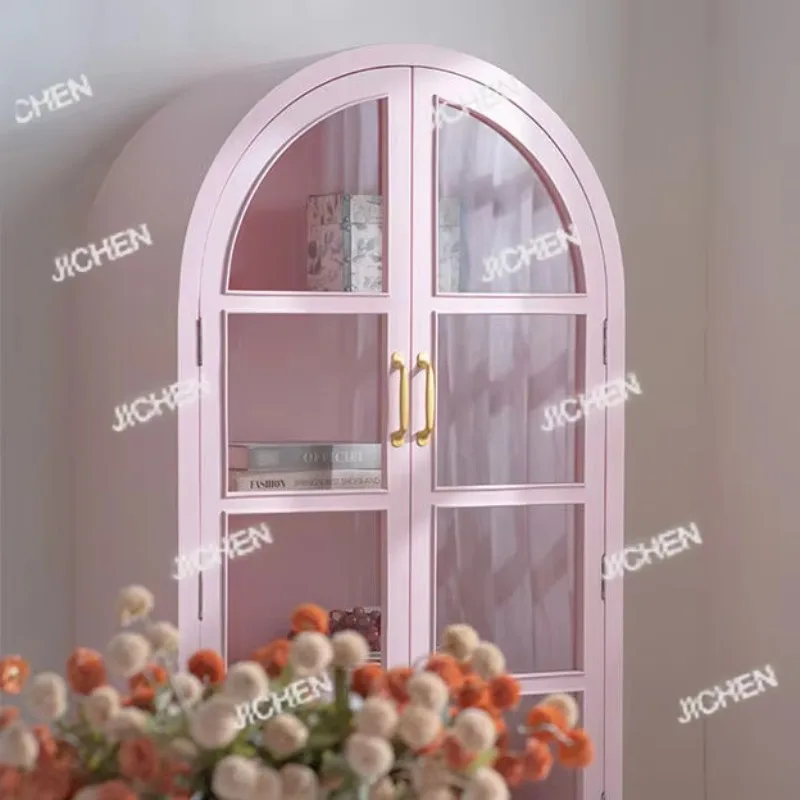 

JCH книжный шкаф со стеклянной дверью из цельного дерева для девочек, порошковая арка, украшение для дома, винный шкаф, настенная витрина для гостиной