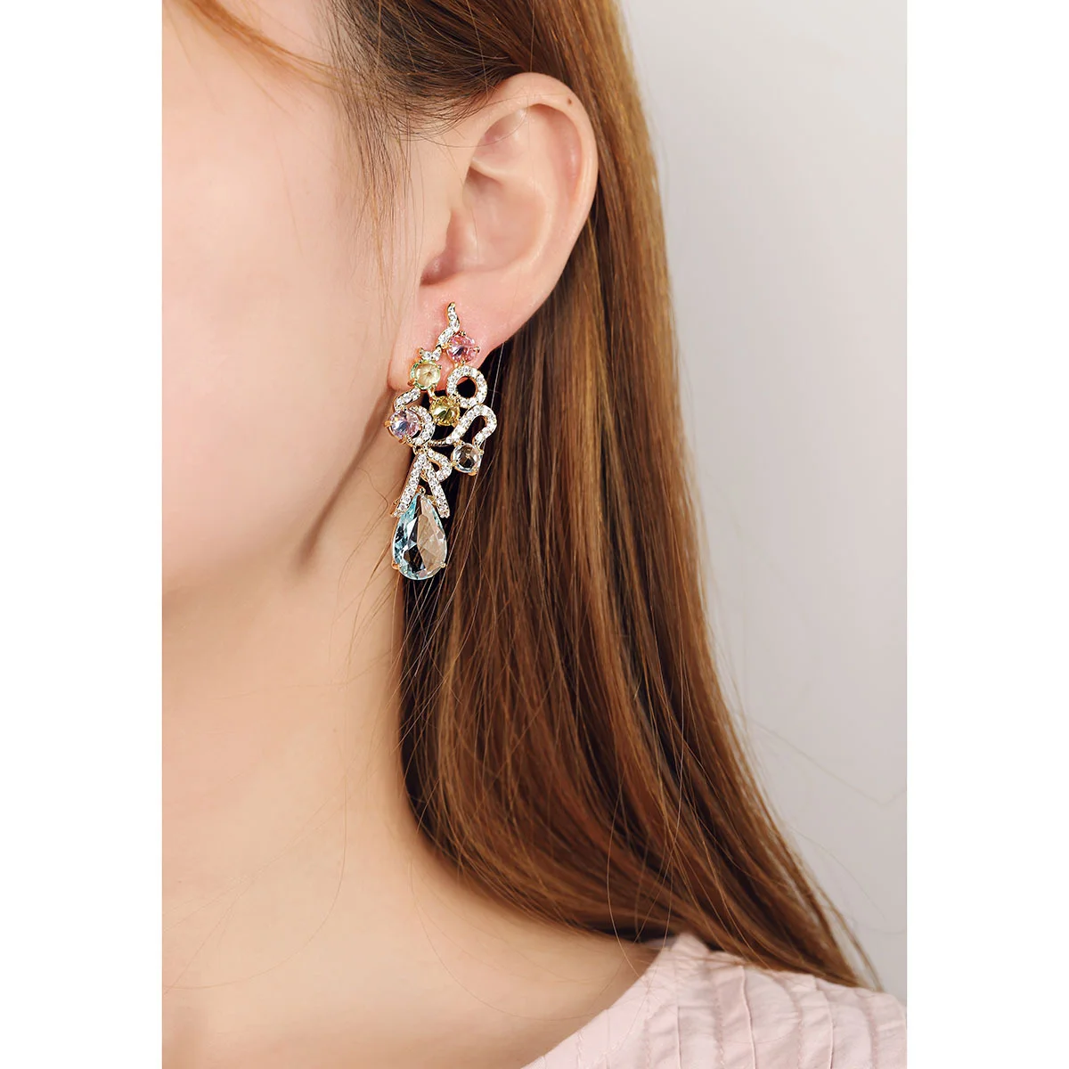 

925 Silver Needle Luxury Multicolor Gemstone Teardrop Drop Earrings, Elegant Party Statement Jewelry Gift for Women