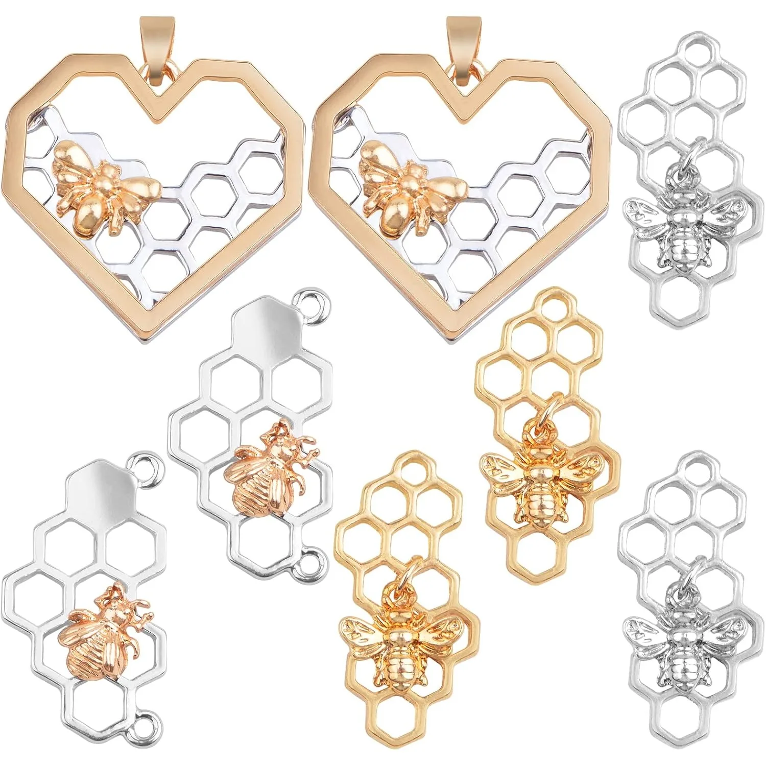 

8pcs Honey Comb Bee Charms Honeybee Honeycomb Pendants Hollow Flying Animal Dangle Charms Ornaments for DIY Bracelet Necklace