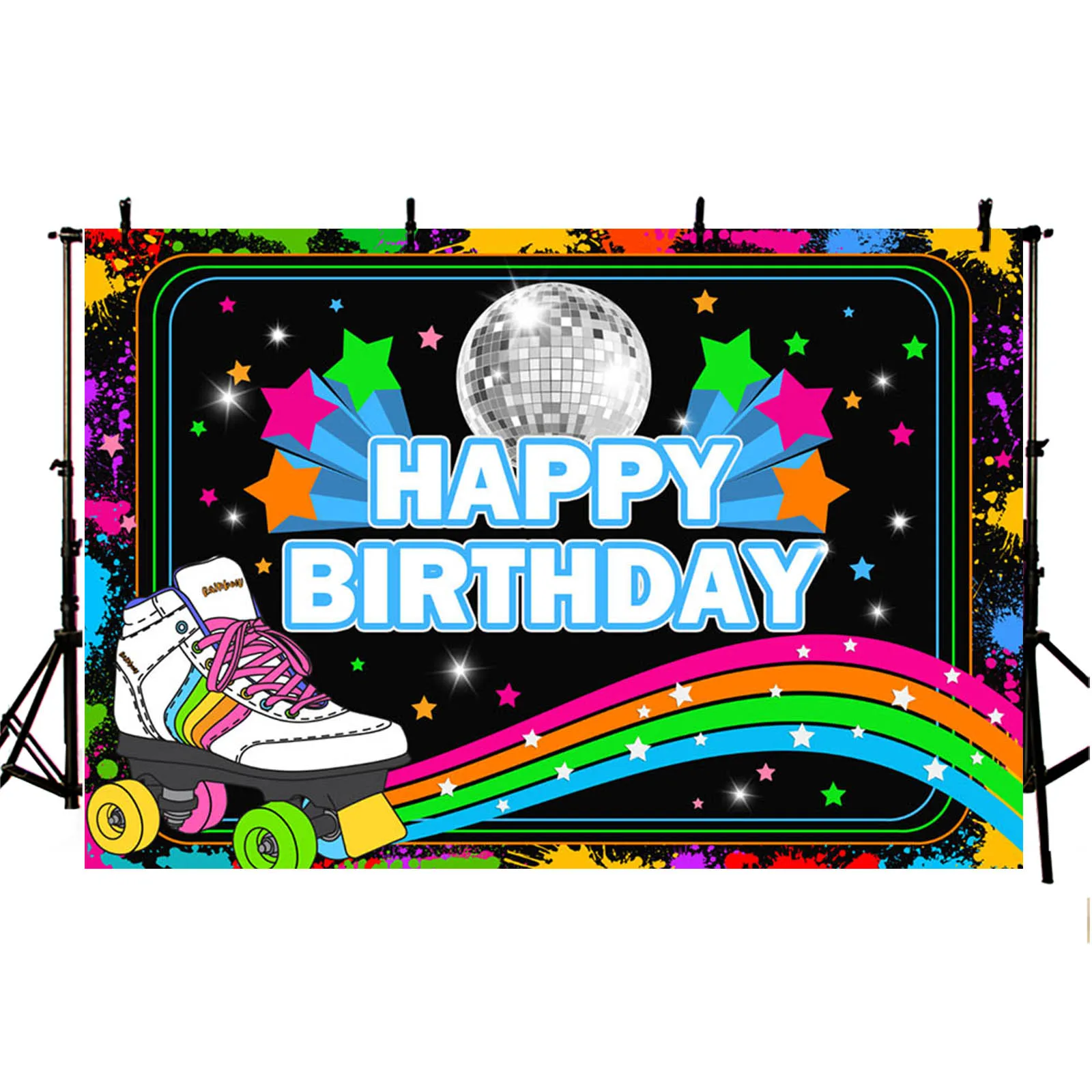 Birthday Photography Background Roller Skates Colorful Rainbow Graffiti Splash Backdrop Party Decoration Kids Photozone Supplies