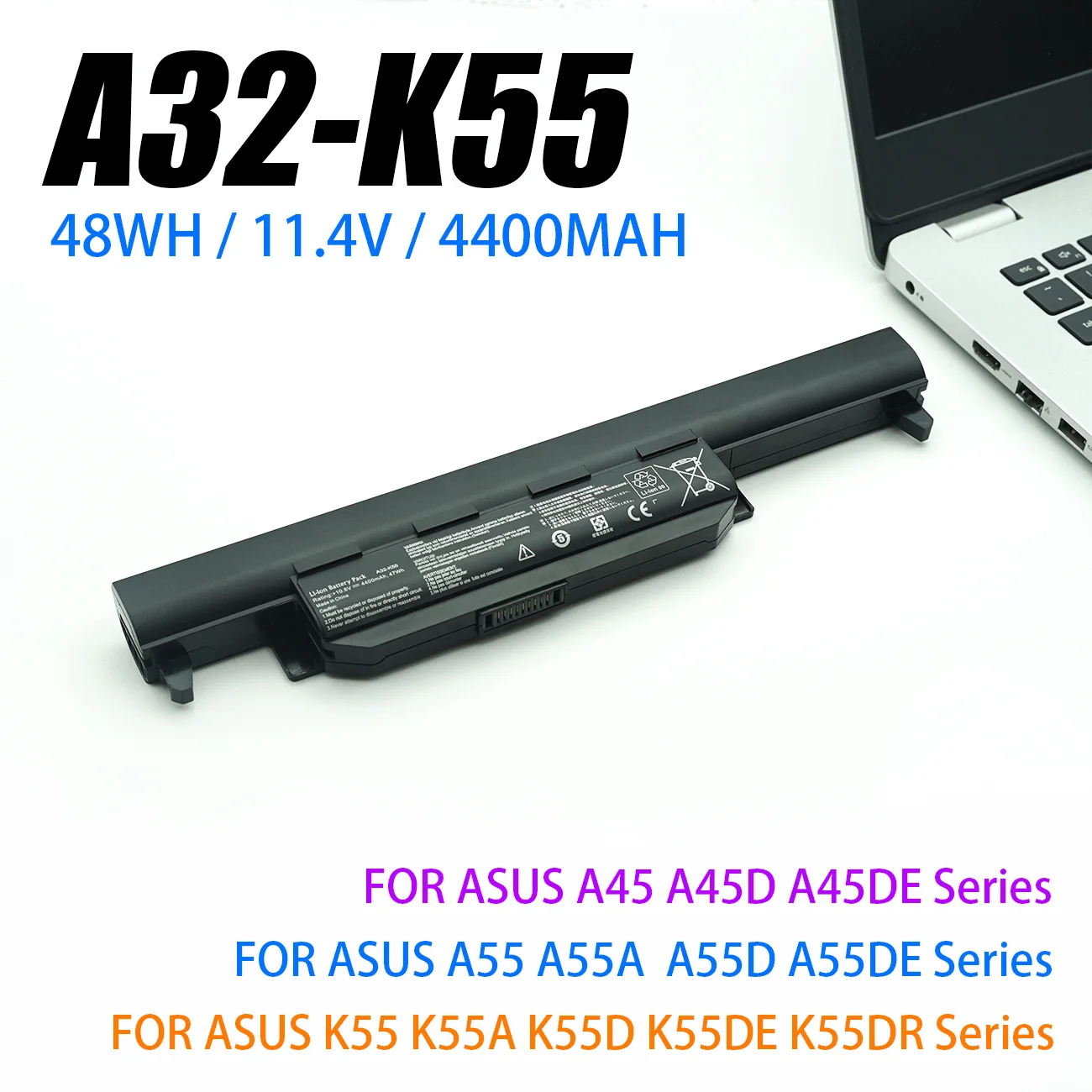 Batería para Portátil A32-K55 A42-K55 Compatible con ASUS X45 X45A X45C X45V X45U X55 X55A X55C X55U X55V X75 X75A X75V X75VD U57 U57A U57VD