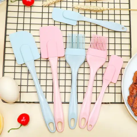 DIY 블루 빵 케이크 버터 뒤집개 믹서, 크림 스크레이퍼, 핑크 오일 브러시, 주방 베이킹 도구, 실리콘 뒤집개, 들러붙지 않는, 3 개/세트
