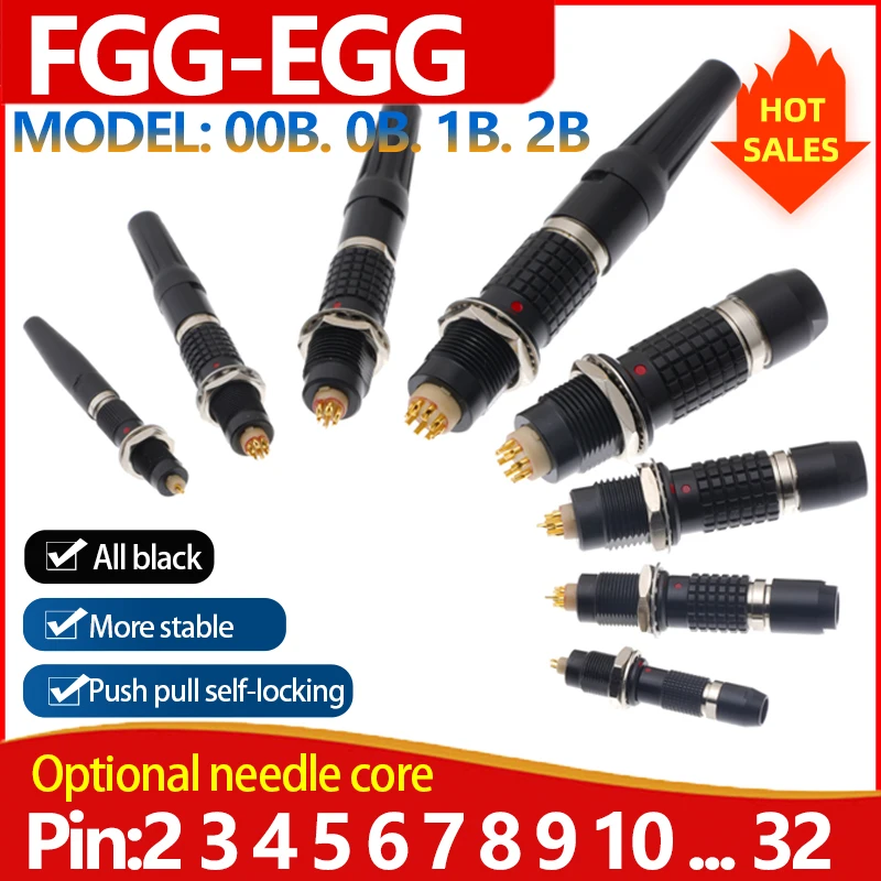 Black FGG EGG 00B 0B 1B 2B Push Pull Self-locking Connectors Male Plug Female Sockets 2 3 4 5 6 7 8 9 10...32Pin