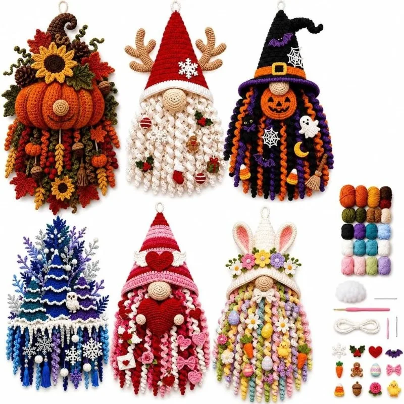 DIY 3D Crochet Door Hanger Kit Hand‑Knitting Craft Set Seasonal Home Wall Hanging Decor