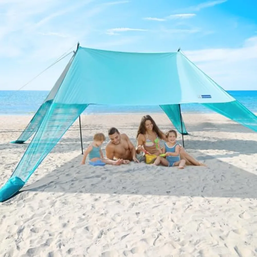 

Large Portable Beach Shade- 15X10ft Easy Setup UPF50+ Protection Ultra-Stable Gull-Wing Beach Tent
