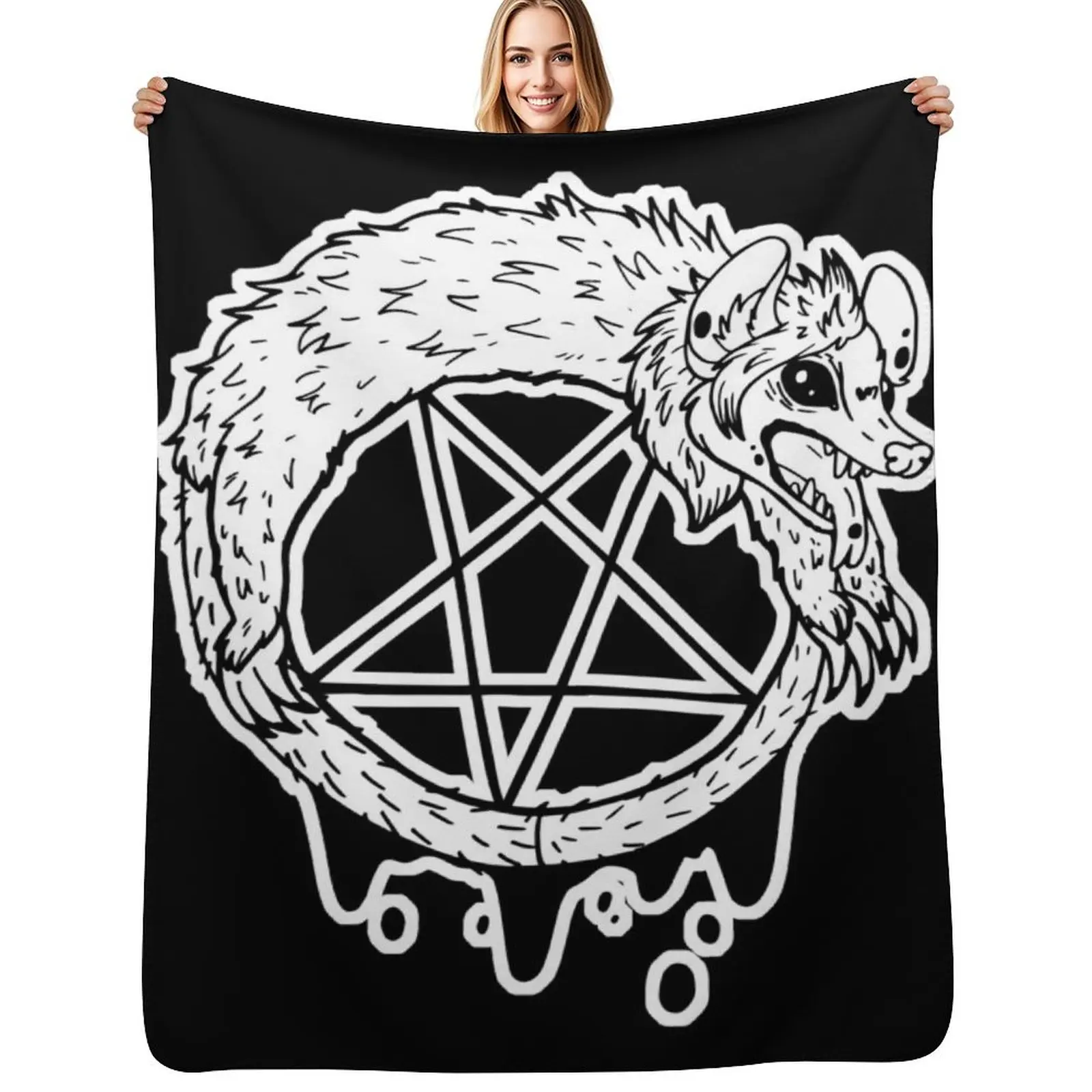 

Pentagram Satanic Furry Gothic Possum Throw Blanket Decorative Soft Throw Blanket for Couch Sofa