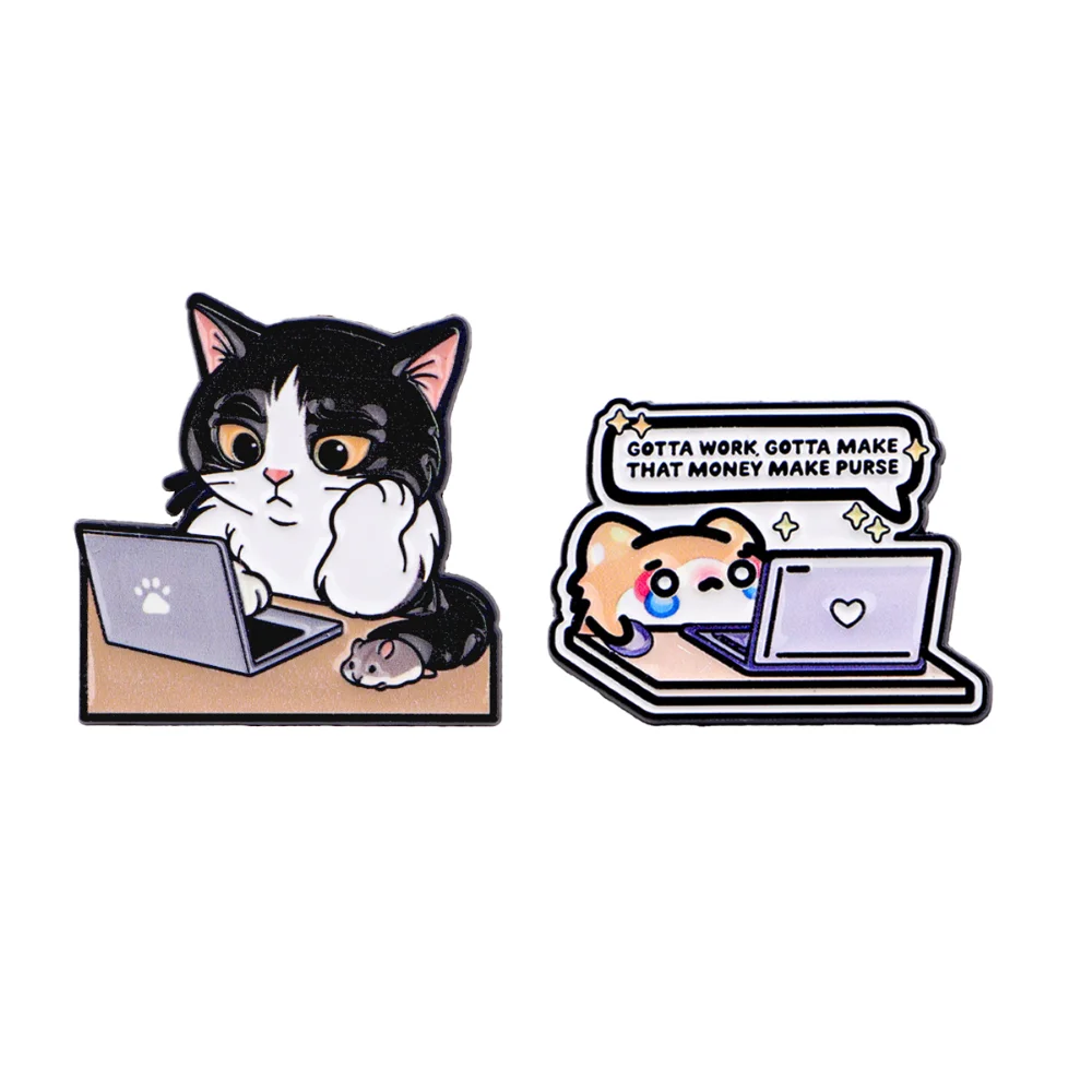 Worker's Life Badge Fishing Cow Cat Money Hamster Enamel Brooch Workplace Stress Relieving Bags Clothes Accessories