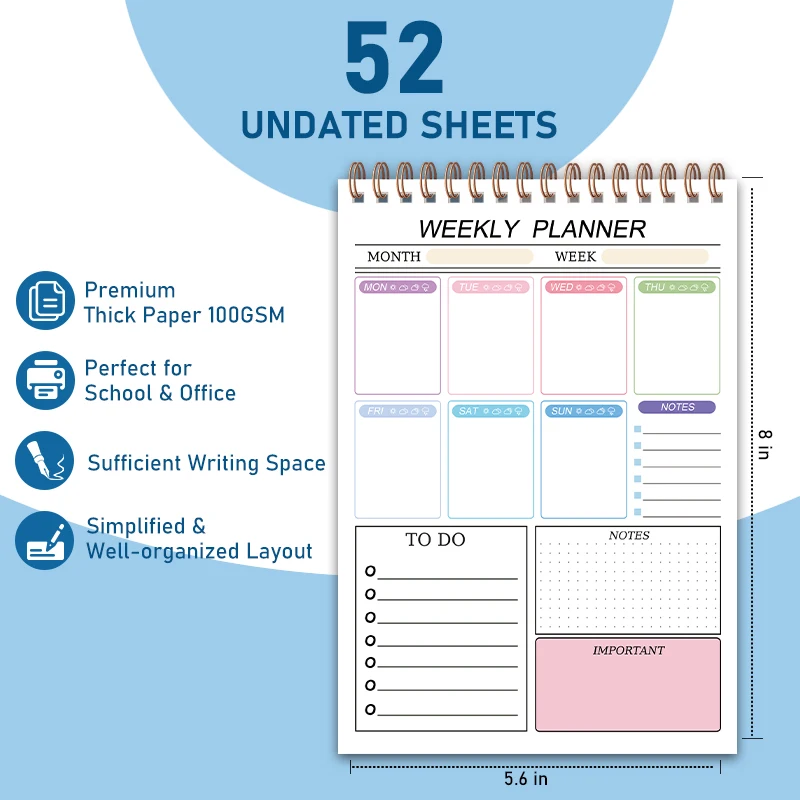 1 piece of weekly plan book, simple to-do list notebook, 8x5.6 \