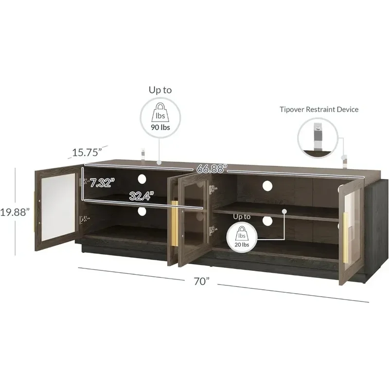 

70" TV Stand for TVs up to 75", Modern TV Cabinet & Entertainment Center with Shelves, Wood Storage for Living Room (Brown)