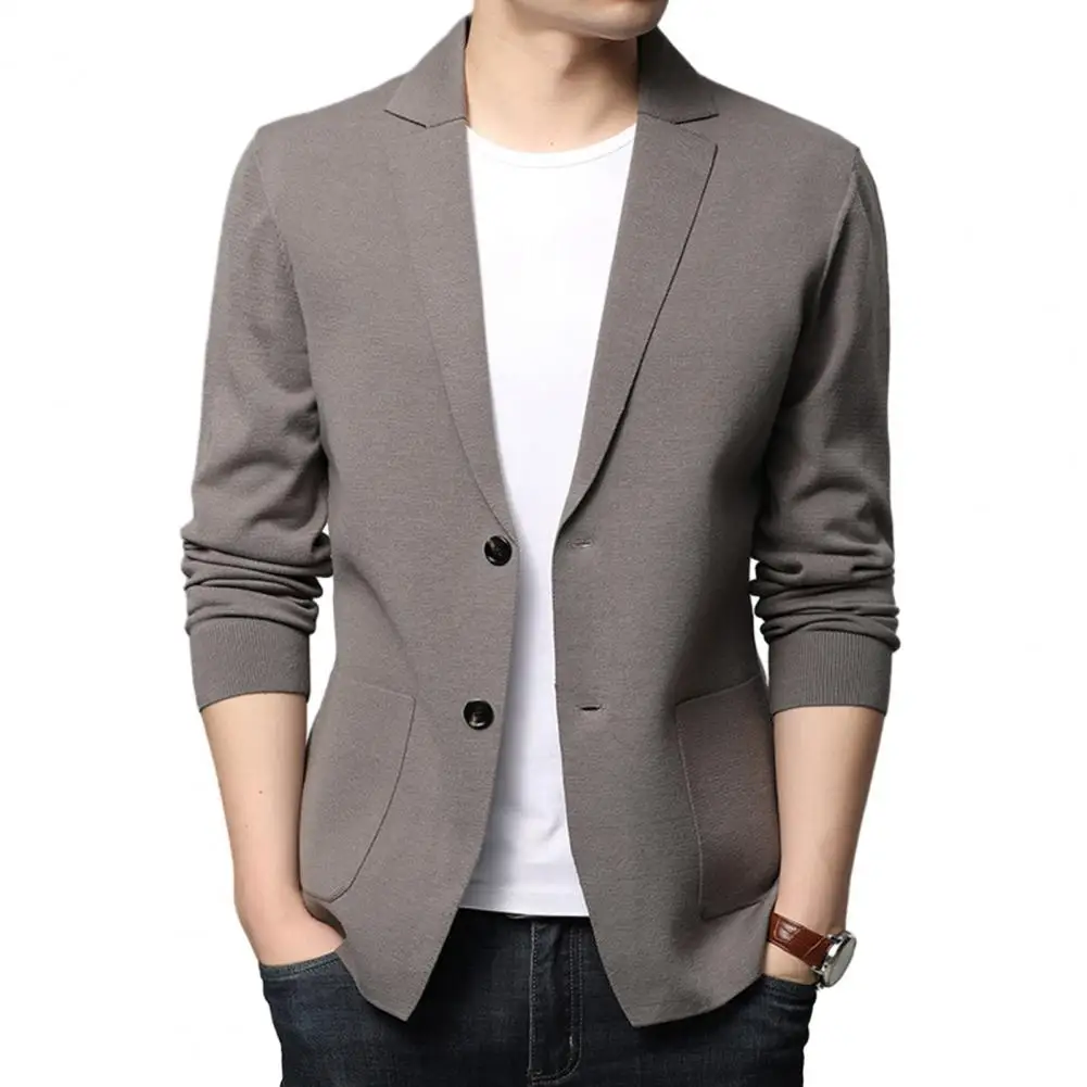 Men Wool Cardigan Sweater Lapel Collar Single-breasted Long Sleeves Outwear Keep Warm Office Cardigan Jacket Streetwear