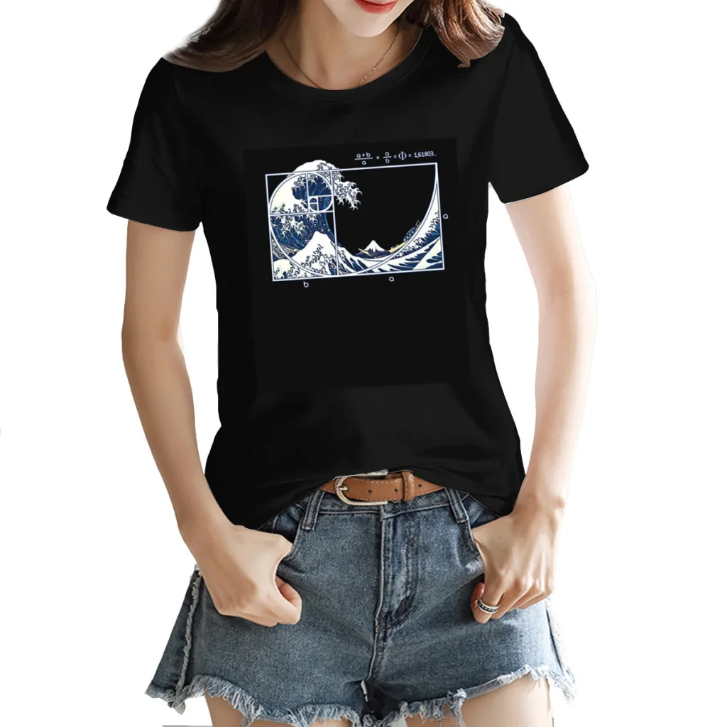 The Great Fibonacci Wave Women's Cotton Short Sleeve, Brand Loose Fit T-Shirt, Luxury Designer Top, Summer 2024 Mega Sale