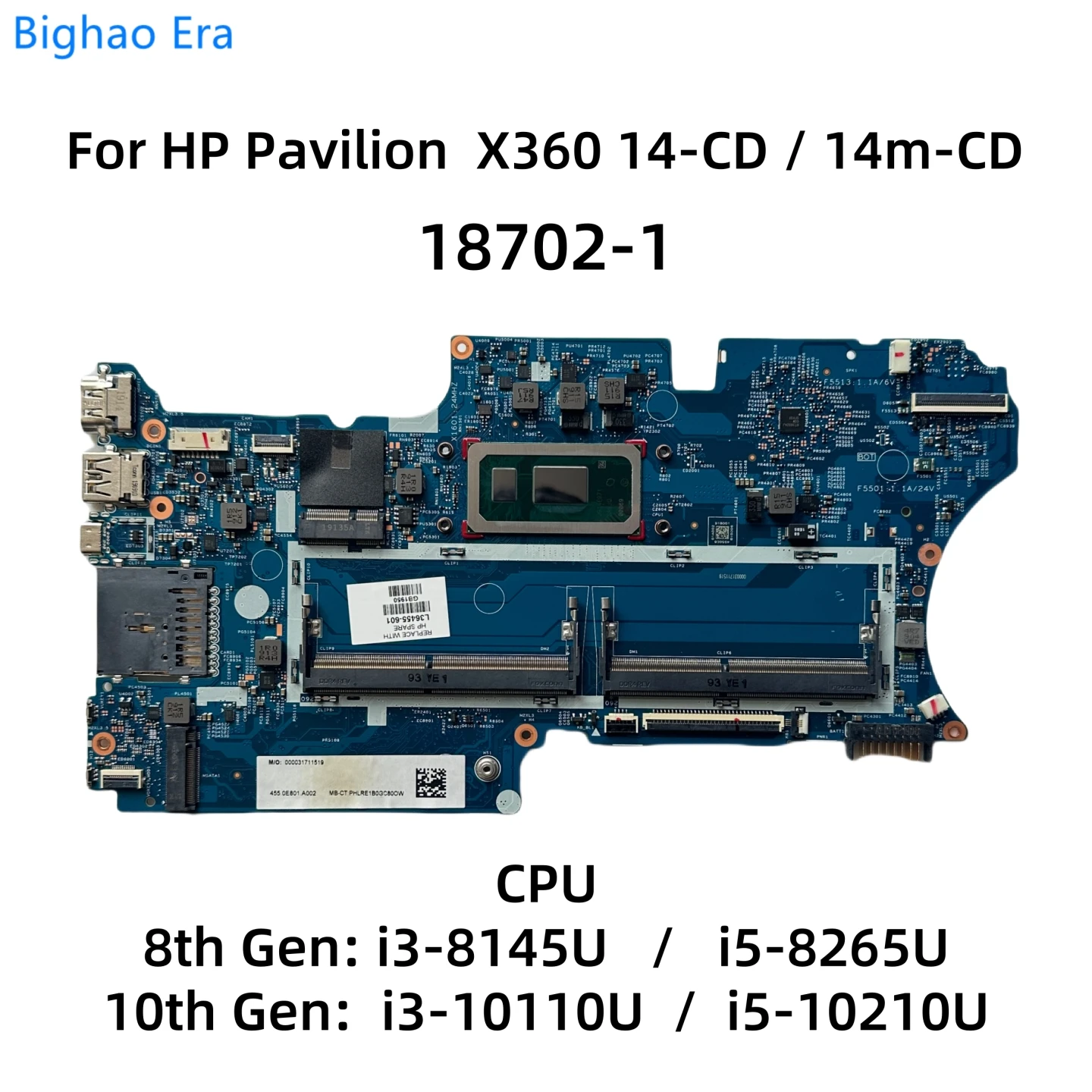 pavilhao x360 14 cd laptop motherboard 187021 com i38145u i59265u i5 10210u cpu ddr4 l36454601 l36455 601 l72535 601 hp 01