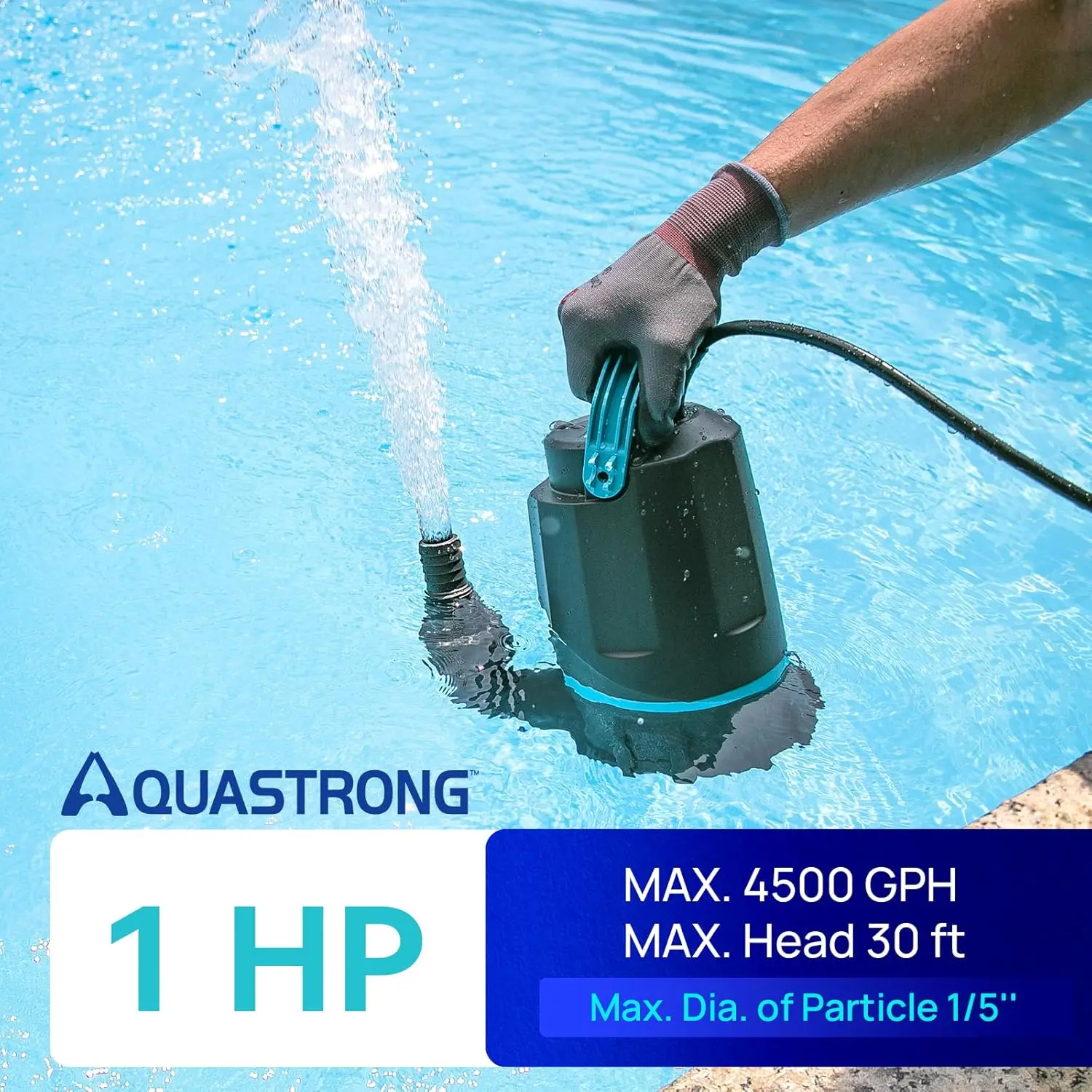 Sump Pump 1 HP 4500 GPH Submersible Water Pump for Basement Pool Garden with 10ft Power Cord