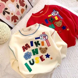 Cotton Children's Warm Sweater Spring and Autumn Boys and Girls' Thin Fleece Top Baby Cute Round Neck Bottom Shirt