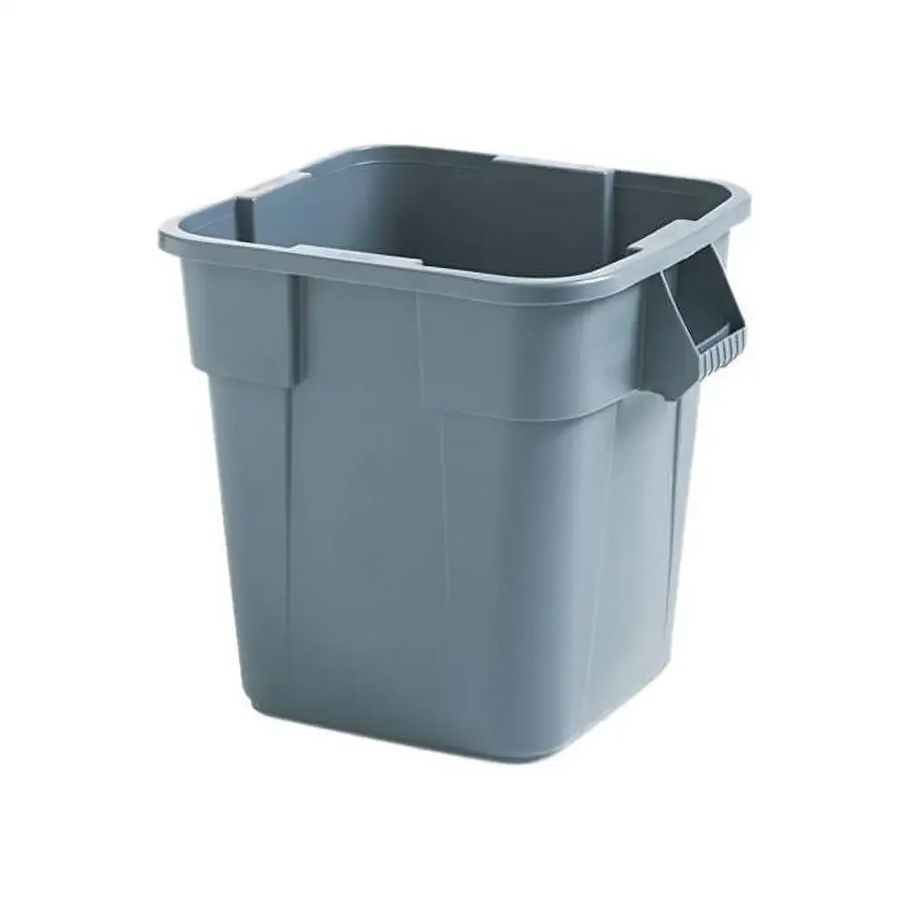 Commercial 28gal Gray Square Trash Can Utility Container Nesting Handles Double-Ribbed Base Plastic Resin Easy Store Clean