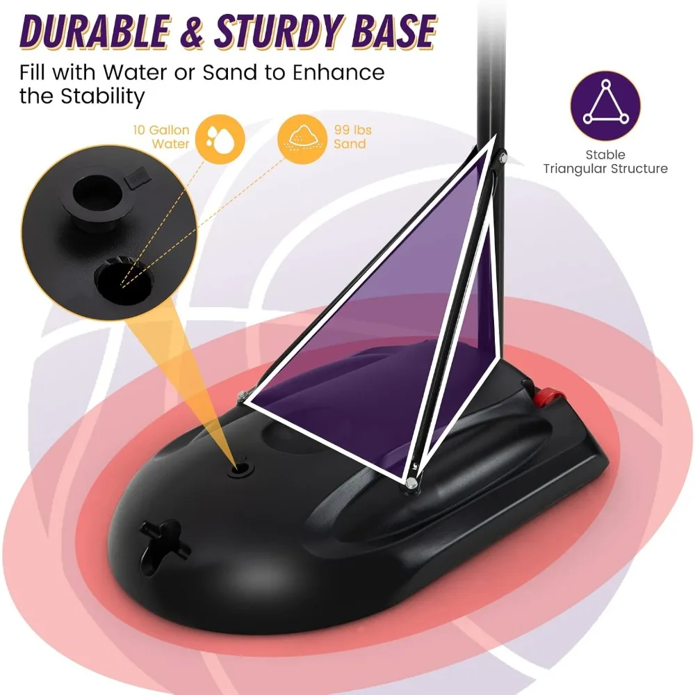 ポータブル調節可能バスケットボールゴール 屋外用、高さ6.9～8.9フィート、32インチ耐衝撃バックボード、耐久性のために充填可能