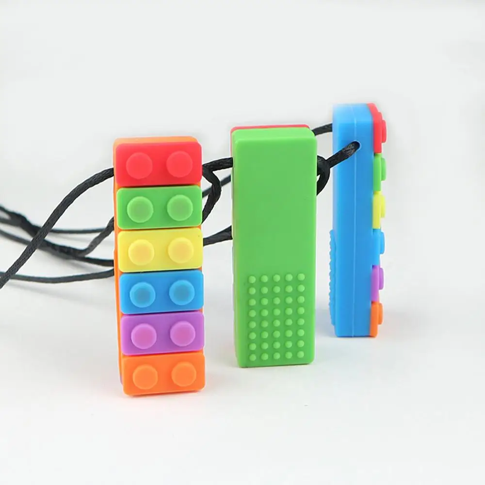 Sensory Chew Necklace Brick Chewy Kids Silicone Biting Pencil Topper Teether Toy Silicone teether for Baby children with autism