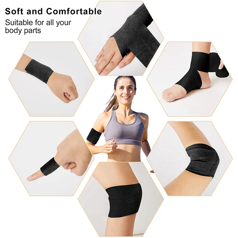 12 Pcs Black Elastic Self-Adhesive Bandage 5 Cm Sports Fixed Elastic Bandage For Sports Injuries And Pet Treatment