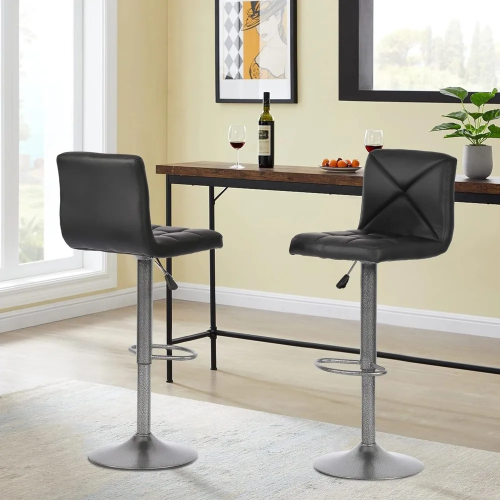 Set of 2 PU Leather Swivel Bar Stools with Hydraulic Height Adjustment for Kitchen Counter and Dining Areas