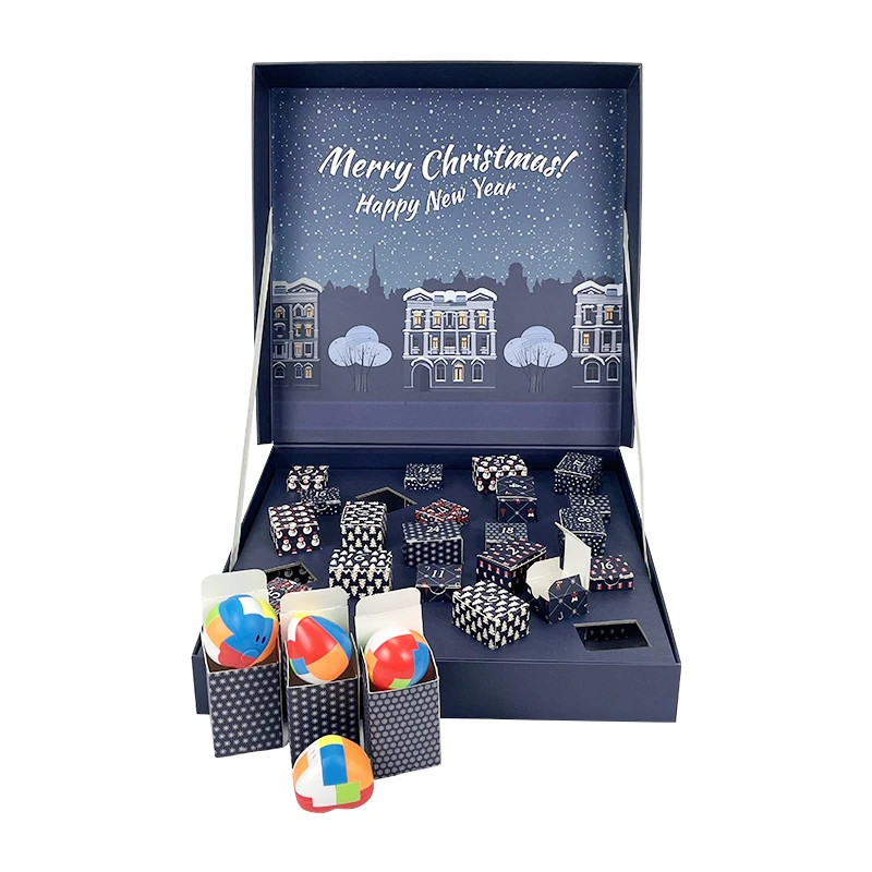 Customization.Wholesale Custom Full-Color Printing 24-Box Christmas Advent Calendar Toy Made in China with Matt Lamination Embos