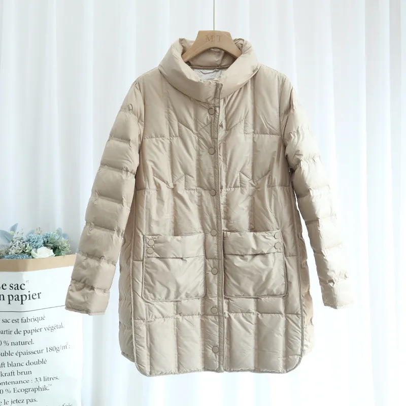 Único breasted gola para baixo casaco parkas 2023 inverno feminino quente grosso pato branco para baixo jaqueta feminina longo outwears à prova de vento