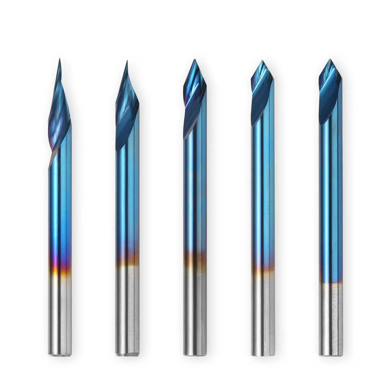 Genmitsu 5PCS V-Groove CNC Router Bits, Degree 20/30/45/60, 1/8'' Shank Nano Blue Coating End Mills, for Wood Carving Milling