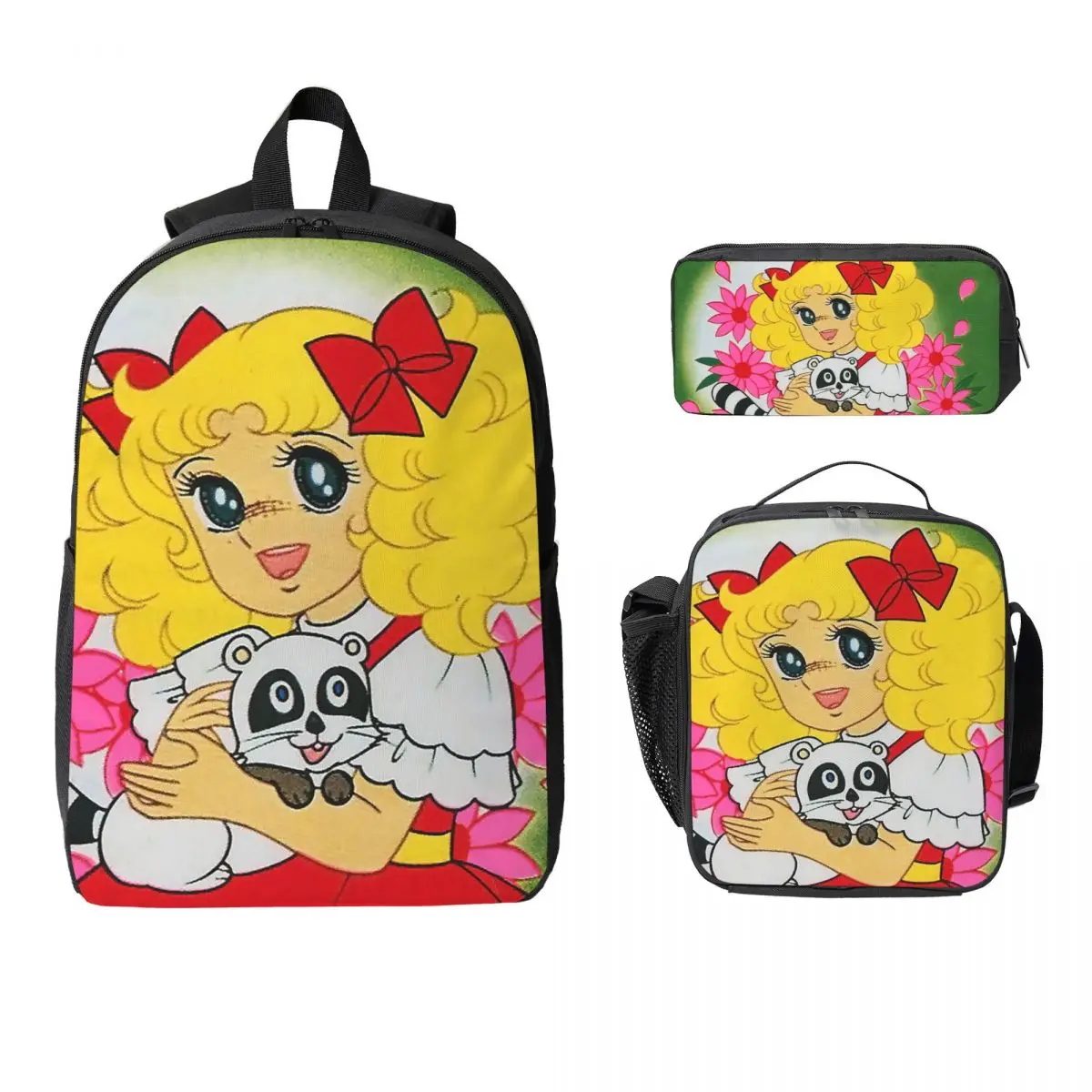 Cartoon Animation Candy Candy Backpack Student BookBag School Bag Laptop Shoulder Bags 3ps Insulated Lunch Bag Pencil Case