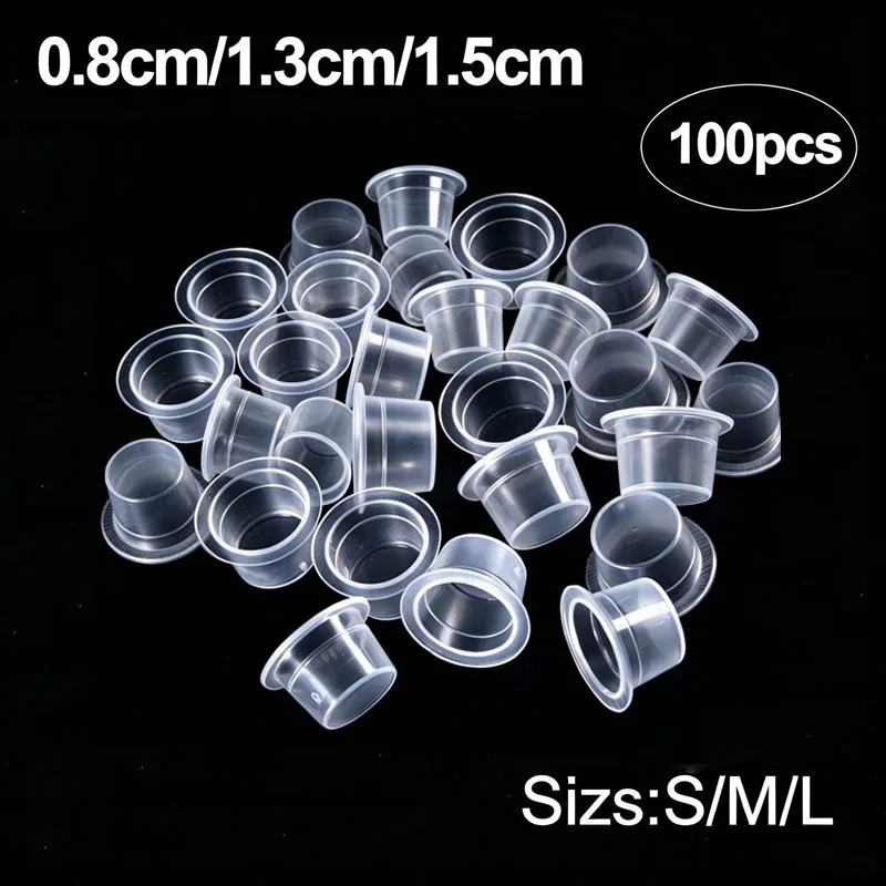 New 100pc S/M/L Plastic Disposable Microblading Tattoo Ink Cups Clear Holder Container Cap Permanent Makeup Pigment WSPJ04