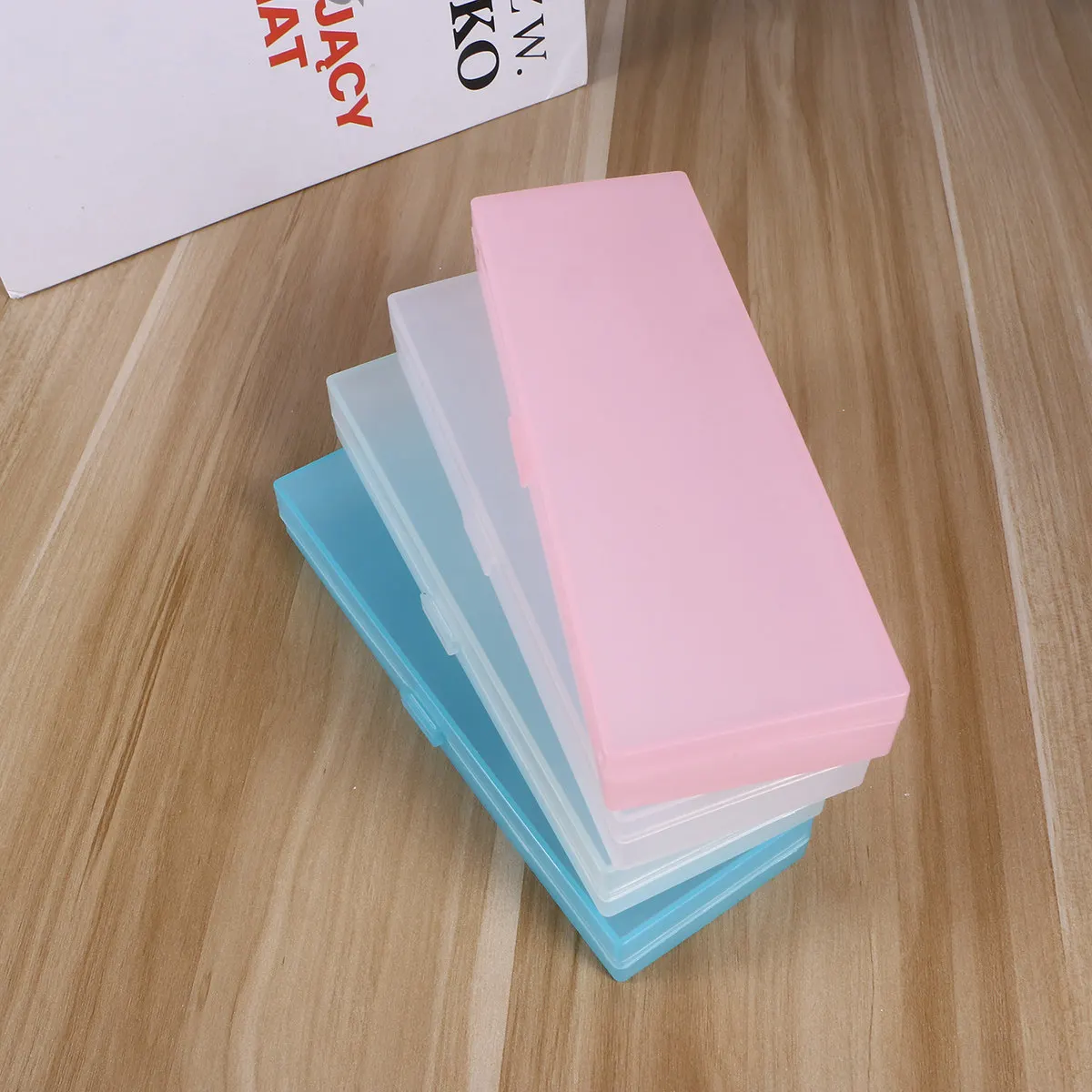 4Pcs Pencil Storage Box Translucent Frosted Stationery Box Medium Size White Pink Blue Green Student Pen Case Pencil Holder