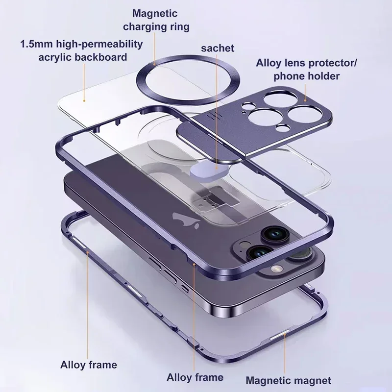 

Luxury Magnetic Fragrance Case For Iphone 15 14 13 Pro Max With Lens Protect Foldable Bracket For Stand Metal Cover For Magsafe