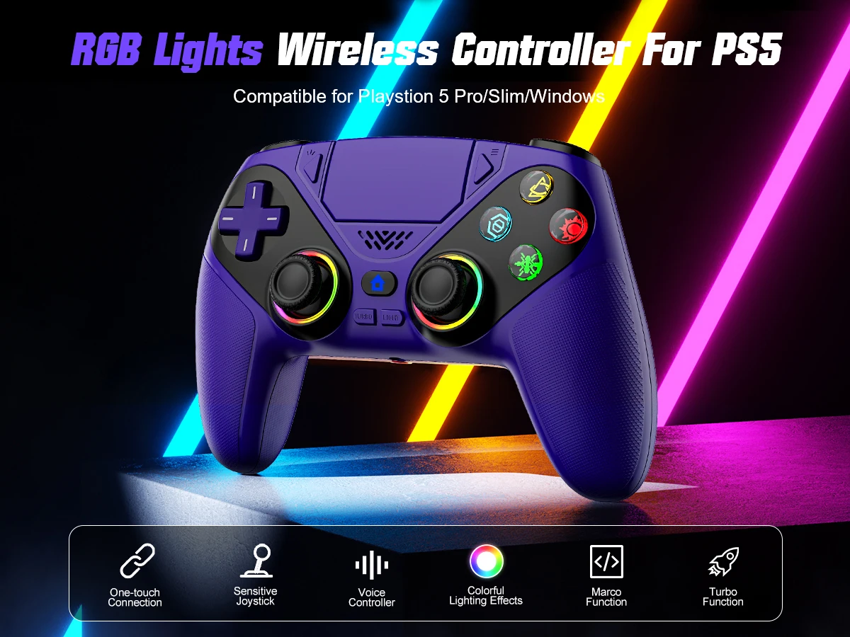RGB-Controller für Playstation 5, PS5 Pro/PS5 Slim, Hall-Joystick, Dual-Vibration, Gamepad, Turbo, PS5-Controller – Detail 14