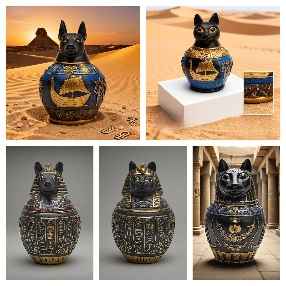 Ancient Egyptian Anubis Bastet Divine Jar Pet Dog Cat Urn Resin Figurine Pharaoh Travel Souvenir Home Desktop Ornament Gift