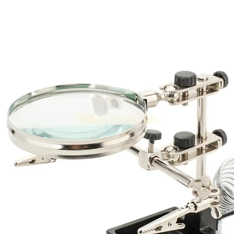 

57QF Helping Third Hand Tool Soldering Stand with Welding Magnifying Glass 2 Alligator-Clips 360-Degree Rotating Repair Tool